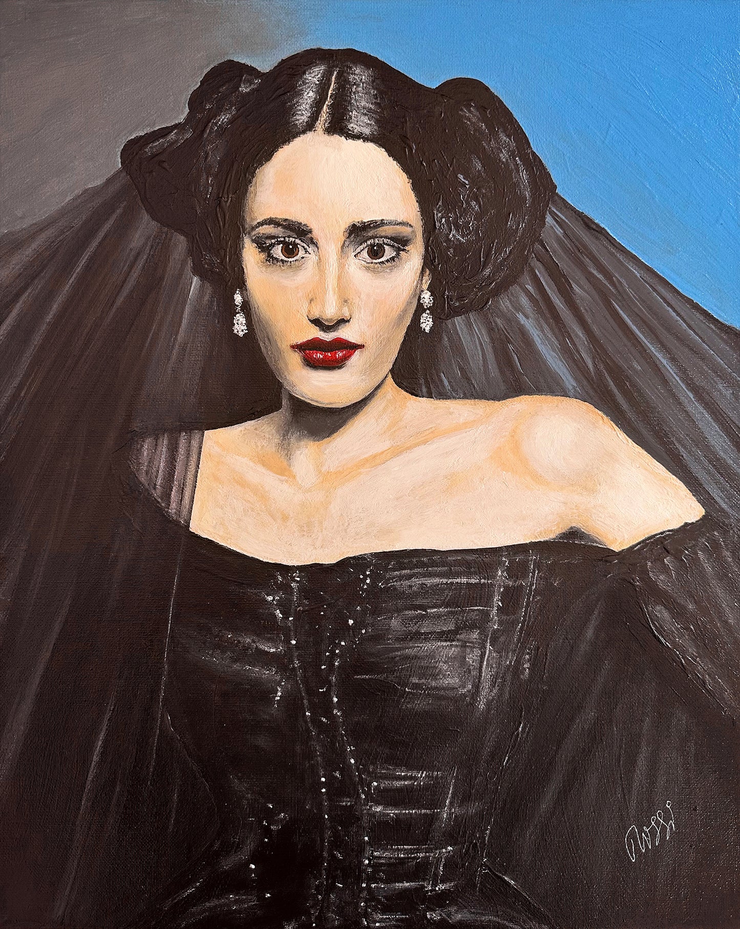Bildtitel: „Madame Noir“, Acryl, Format: 40 × 50 cm, auf Leinwand, gerahmt.