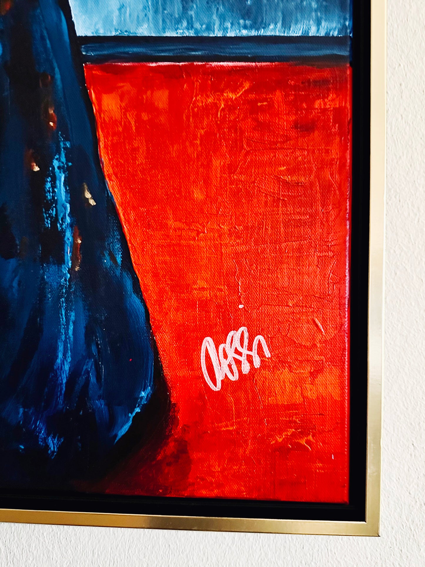 Bildtitel: „Frau im Raum“, Acryl, Format: 100 x 70 cm, auf Leinwand, gerahmt.