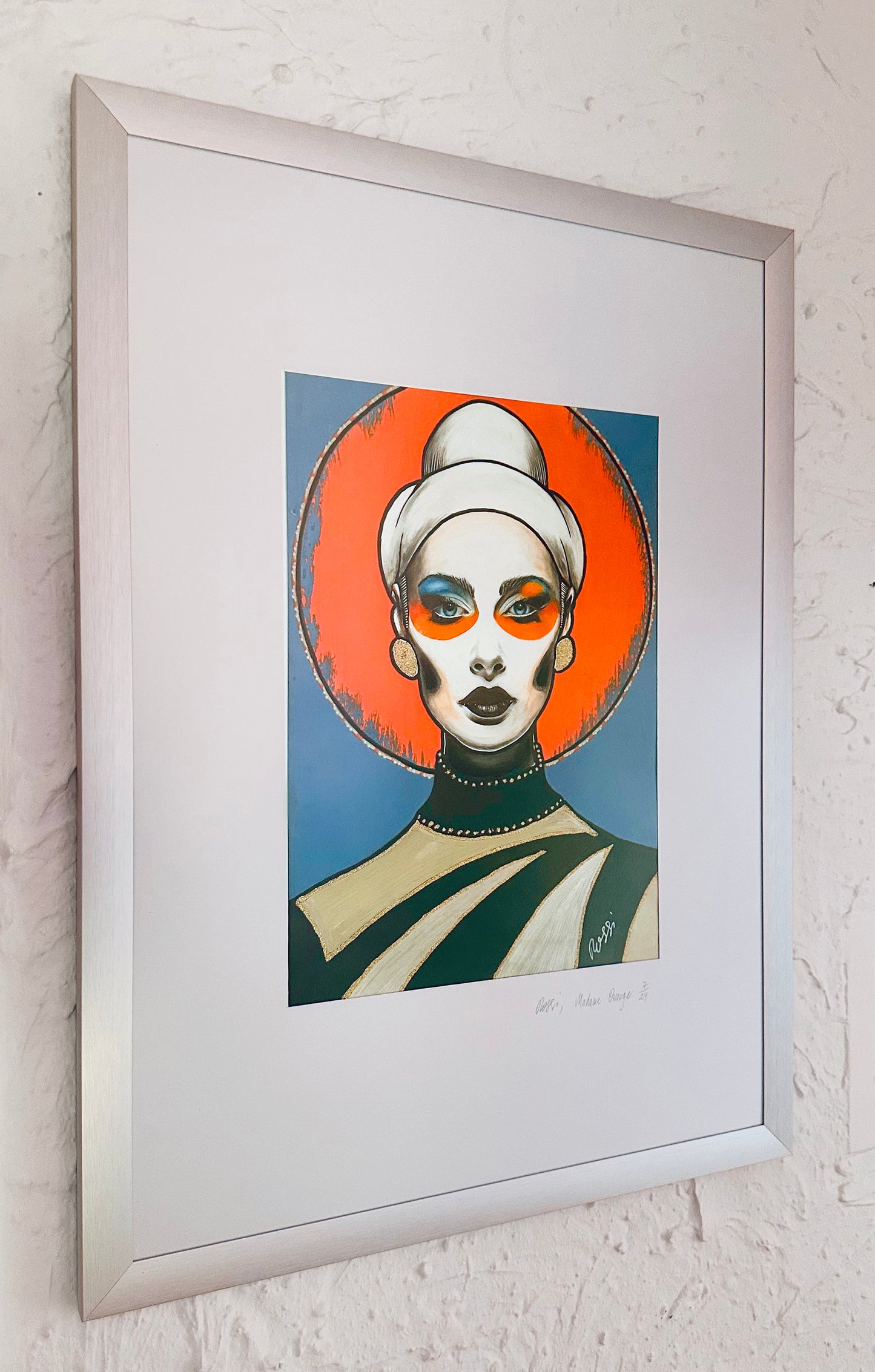 Bildtitel: „Madame Orange“, Mischtechnik, 29,7 x 42,0 cm, Künstlerpapier, gerahmt
