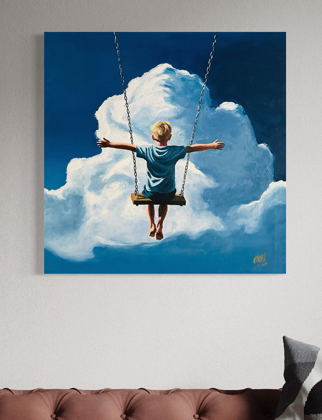 Bildtitel: „Wolkenreiter“, Acryl, Format: 60 x 60 cm, auf Leinwand