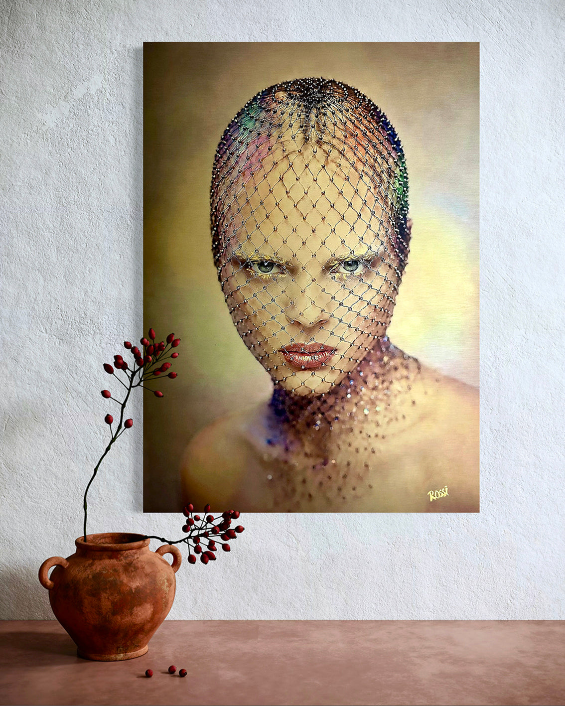 Hybrid Art – „NETZHAUT“, Acryl (handbemalt) und Butlerfinish®-Alu., 50x71 cm, lim. Edition (5 Ex.)