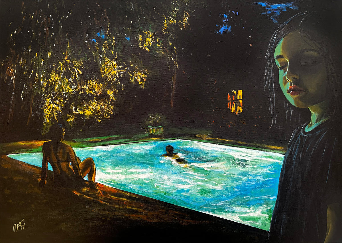 „Dreaming by the Pool“, Acryl auf Leinwand, 2026