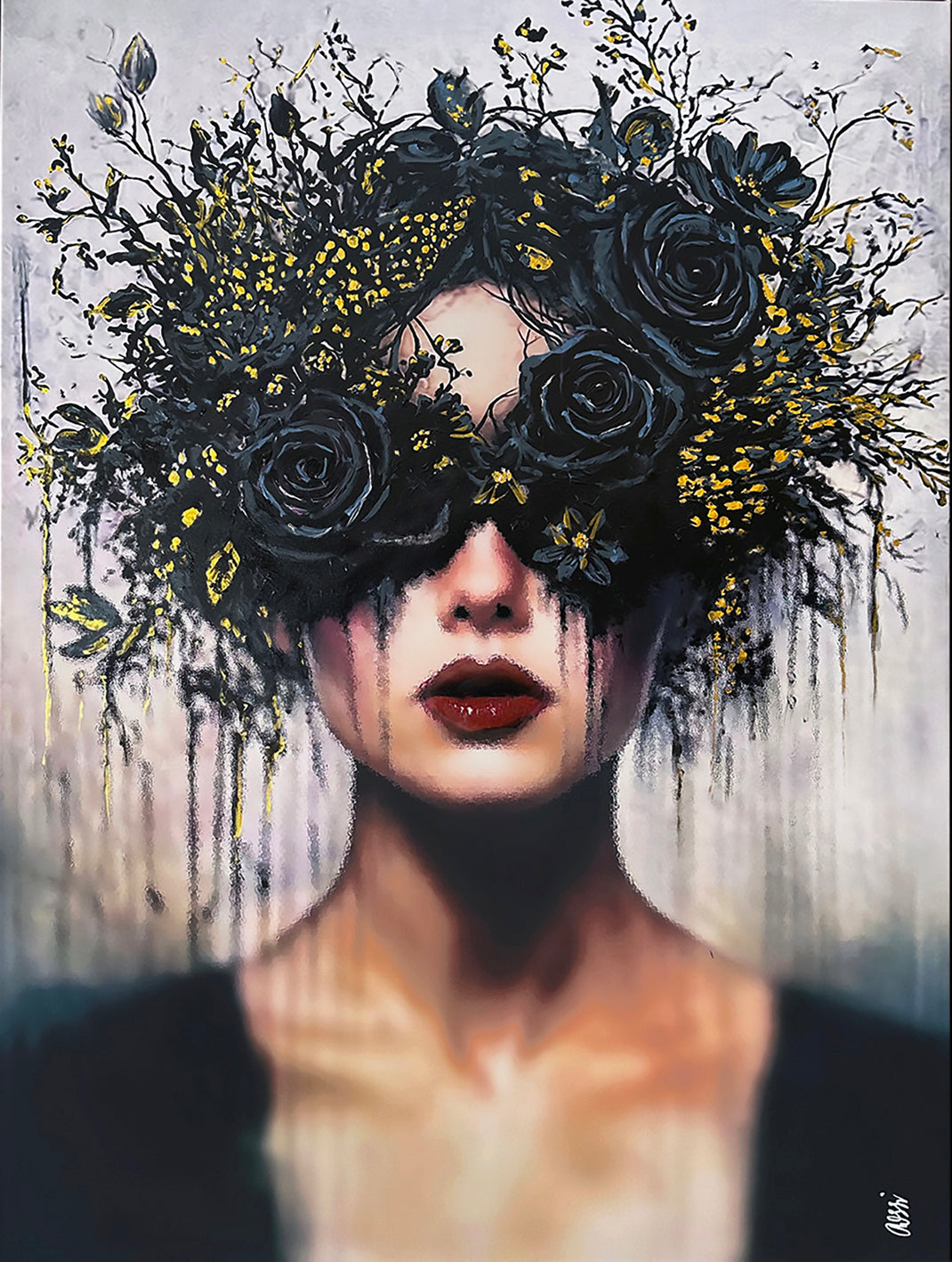 Hybrid Art – „Flora Obscura “, Acryl (handbemalt) & digi. komponiert, Leinwand, 90 x 120 cm, gerahmt, lim. Edition (5 Ex.)