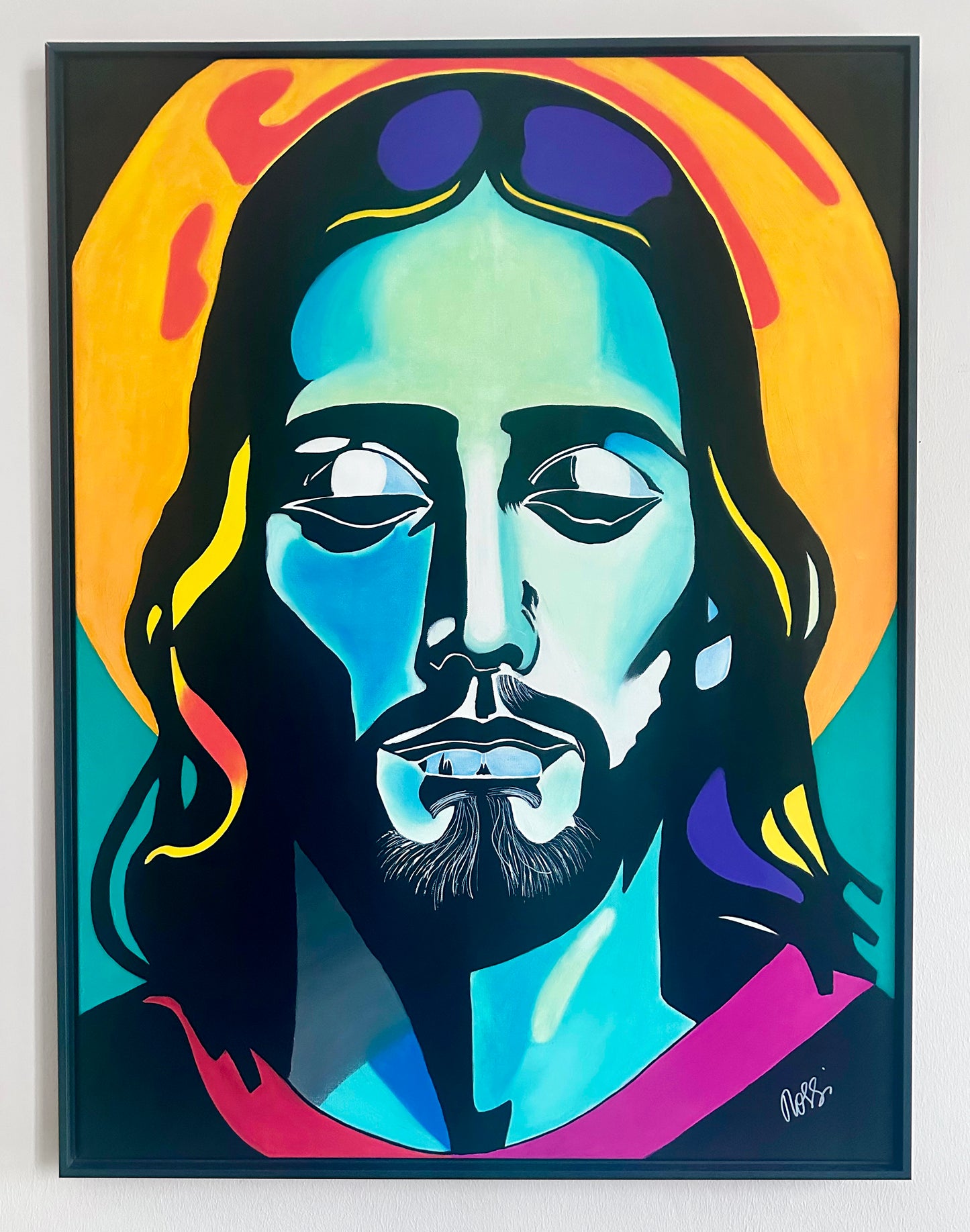 Bildtitel: „J-Day 1969“, Acryl & Ölpastell, Format 120 x 90 cm, auf Leinwand, gerahmt.