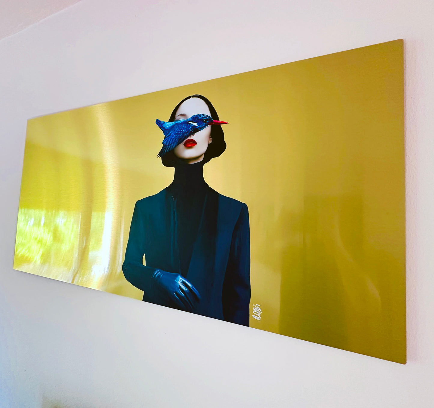 Hybrid Art – „Gedankenflug“, Acryl (handbemalt) & digitales Butlerfinish®-Alu. (Druck), 120 x 60 cm, lim. Edition (10 Ex.)