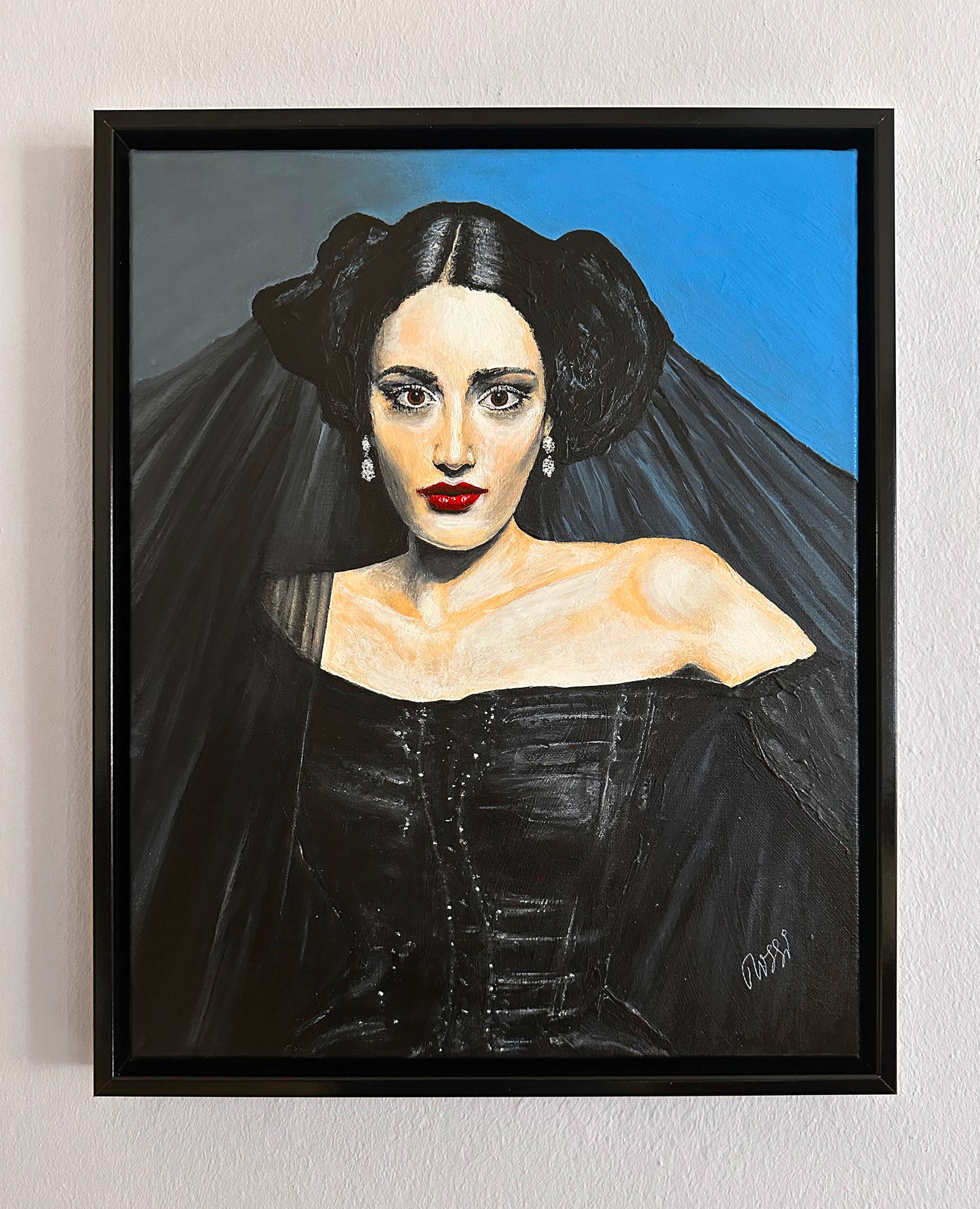 Bildtitel: „Madame Noir“, Acryl, Format: 40 × 50 cm, auf Leinwand, gerahmt.