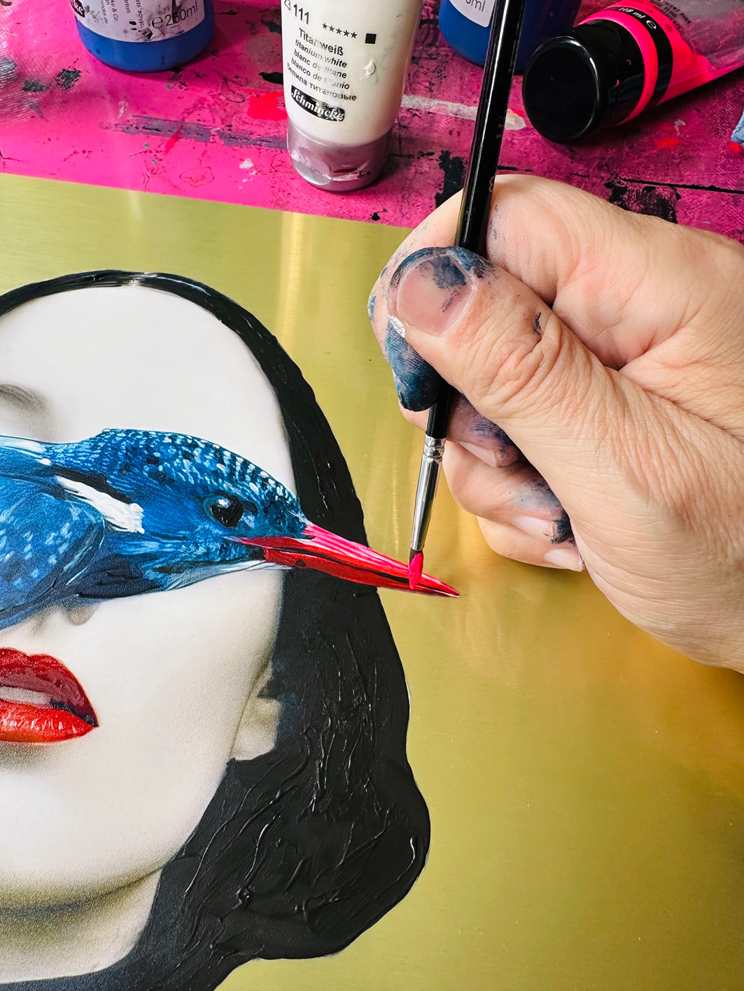 Hybrid Art – „Gedankenflug“, Acryl (handbemalt) & digitales Butlerfinish®-Alu. (Druck), 120 x 60 cm, lim. Edition (10 Ex.)