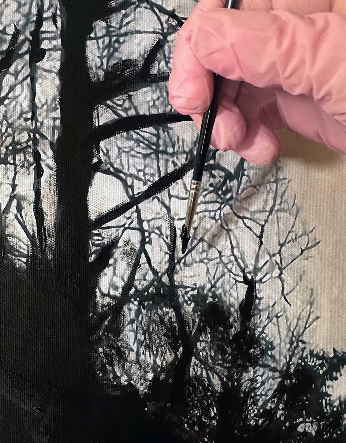 Hybrid Art – „Lost in a forest 2.0 (acrylic)“, Acryl (handbemalt) & digi. komponiert, Leinwand, 90 x 120 cm, gerahmt.
