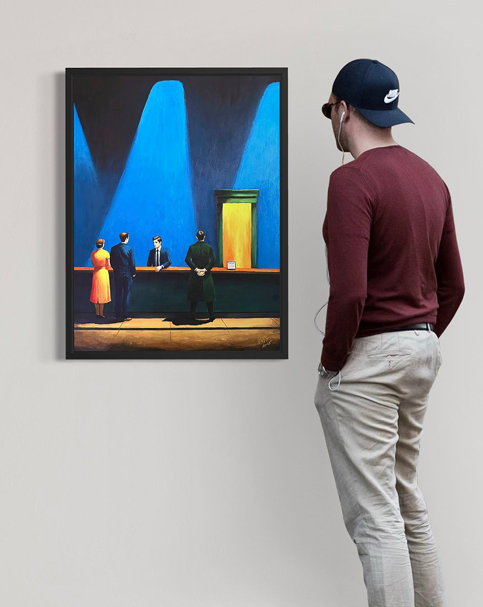 Bildtitel: „Die Rezeption“ Acryl, Format 60 x 80 cm, auf Leinwand, gerahmt