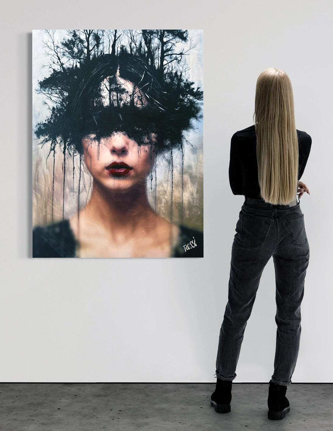 Hybrid Art – „Lost in a forest 2.0 (acrylic)“, Acryl (handbemalt) & digi. komponiert, Leinwand, 90 x 120 cm, gerahmt.