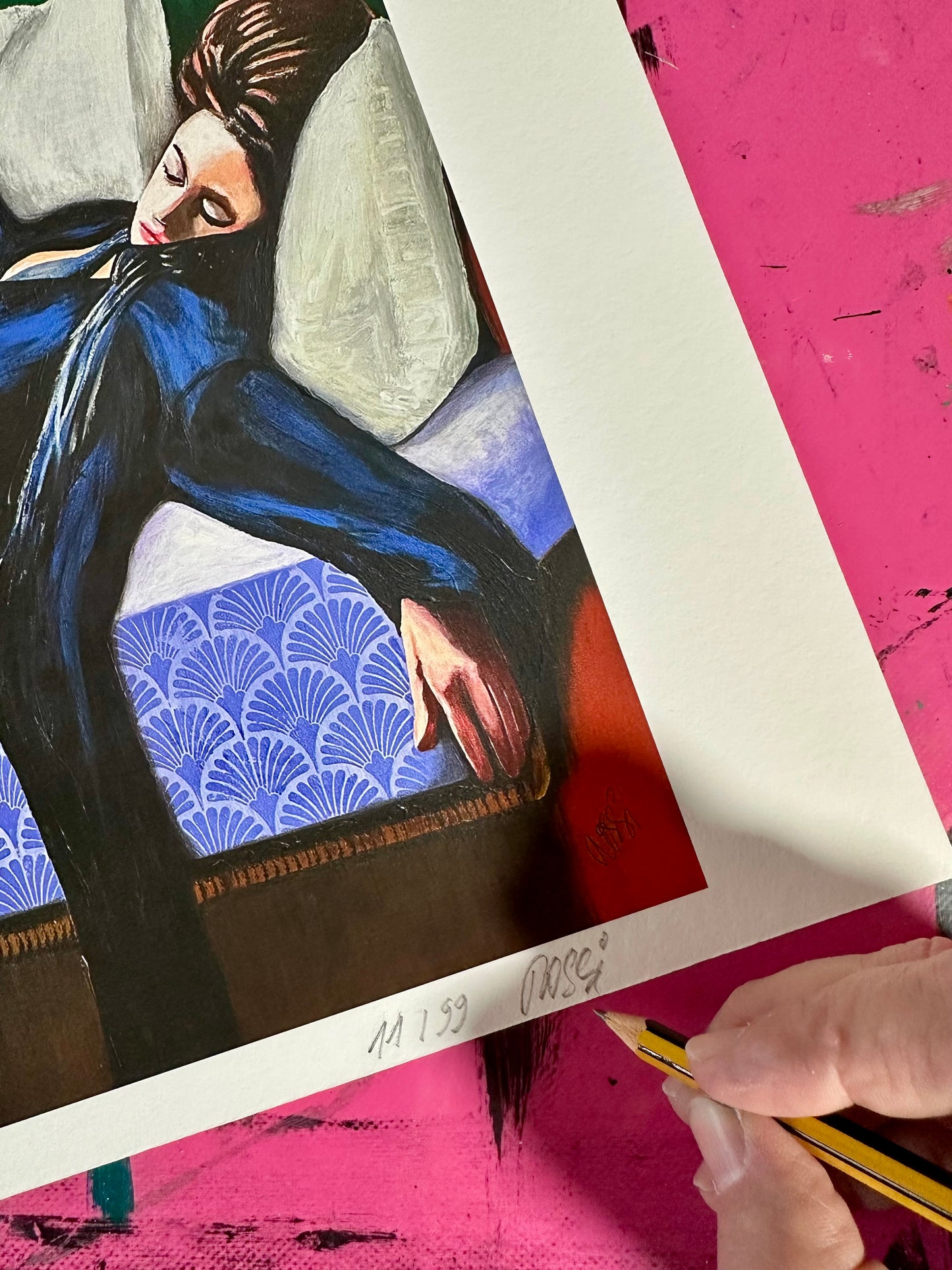 Kunstdruck: „Frau mit Buch“, Endformat 29,7 x 42,0 cm, limitiert, nummeriert und signiert.