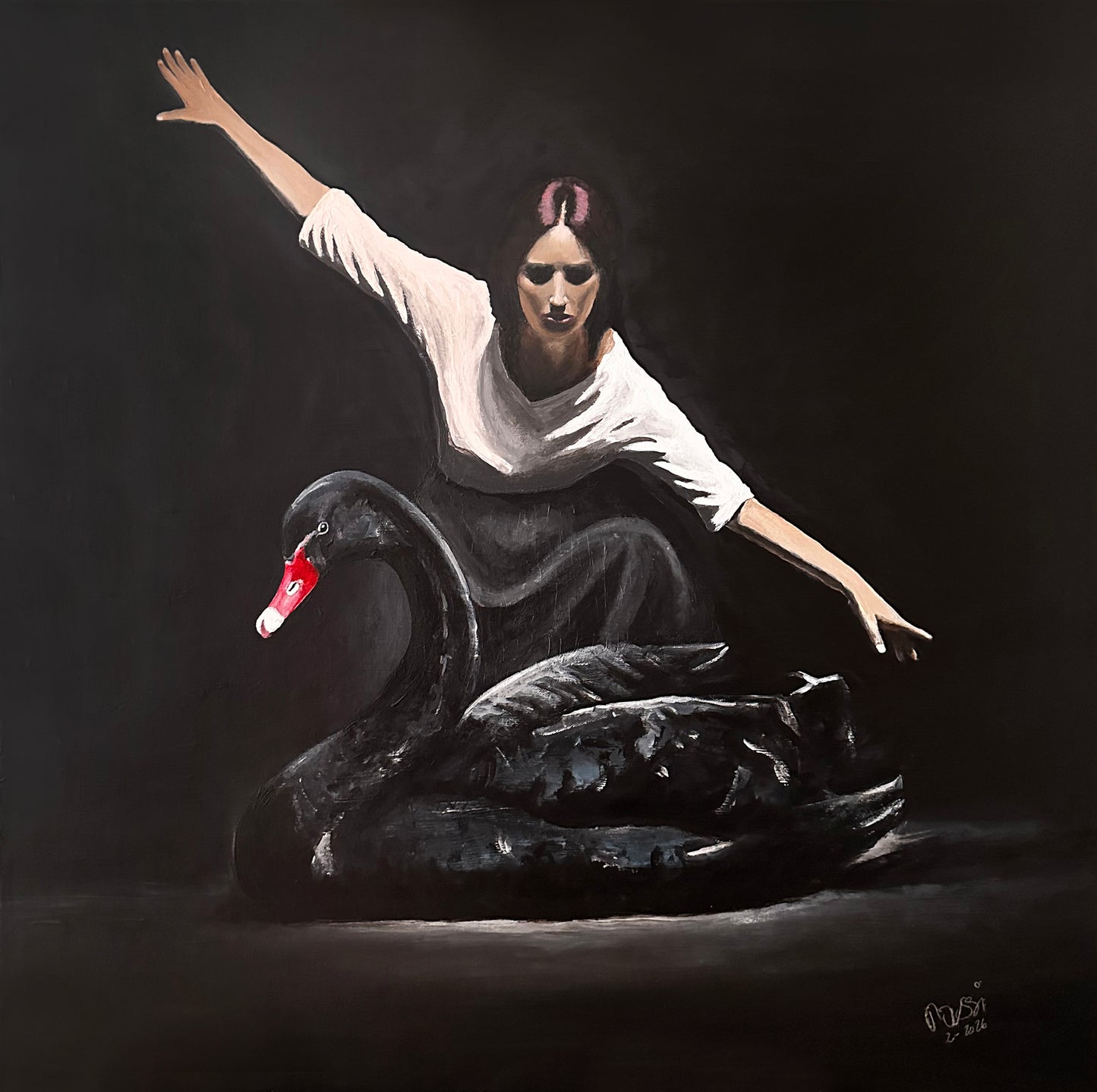 Bildtitel: „Der Flügelschlag“, Acryl, 80 x 80 cm, auf Leinwand, gerahmt.